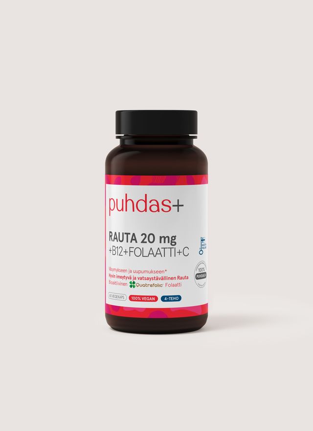 Rauta 20 mg + B12 + Folaatti + C 60 kaps